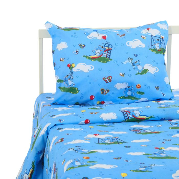 Постельное бельё "Экономь и Я" 1,5 сп. Синие Слоники 145х210 ± 5 см, 150х210 ± 5 см, 50х70 ± 5 см, бязь 120 гр/м²