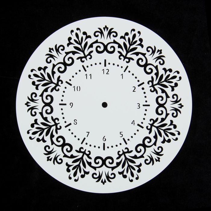 Трафарет пластик "Часы с растительный орнаментом" круглый, 15х15 см (ЭЛГ15-21)