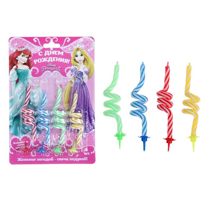 Свеча в торт Дисней," С днем рождения", Принцессы, полоска, 4 шт