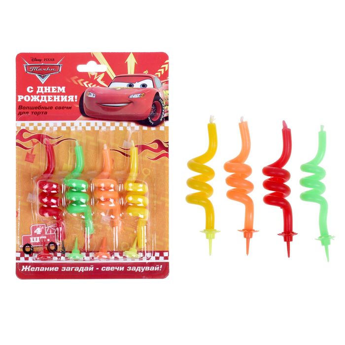 Свеча в торт Дисней," С днем рождения", Тачки, 4 шт