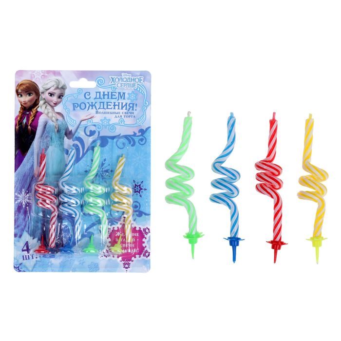 Свеча в торт Дисней," С днем рождения", Холодное сердце, полоска, 4 шт