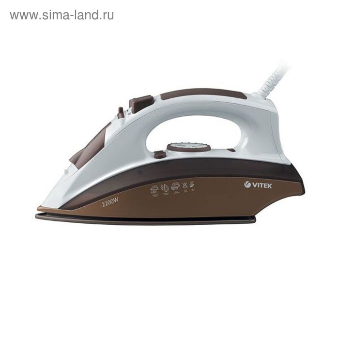 цена Утюг Vitek VT-1201 BN, 2200 Вт, керамическая подошва, паровой удар, коричневый