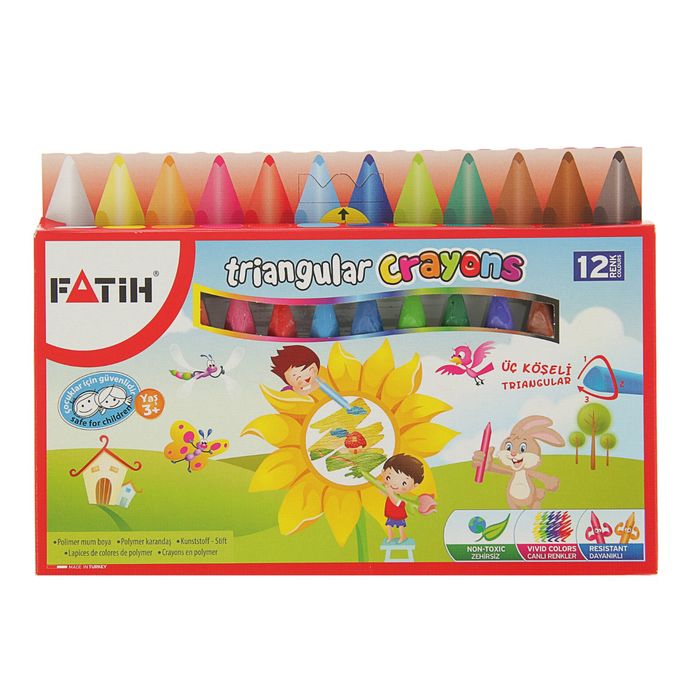Мелки восковые 12 цветов Fatih Jumbo 95/12 мм, пастель трёхгранная