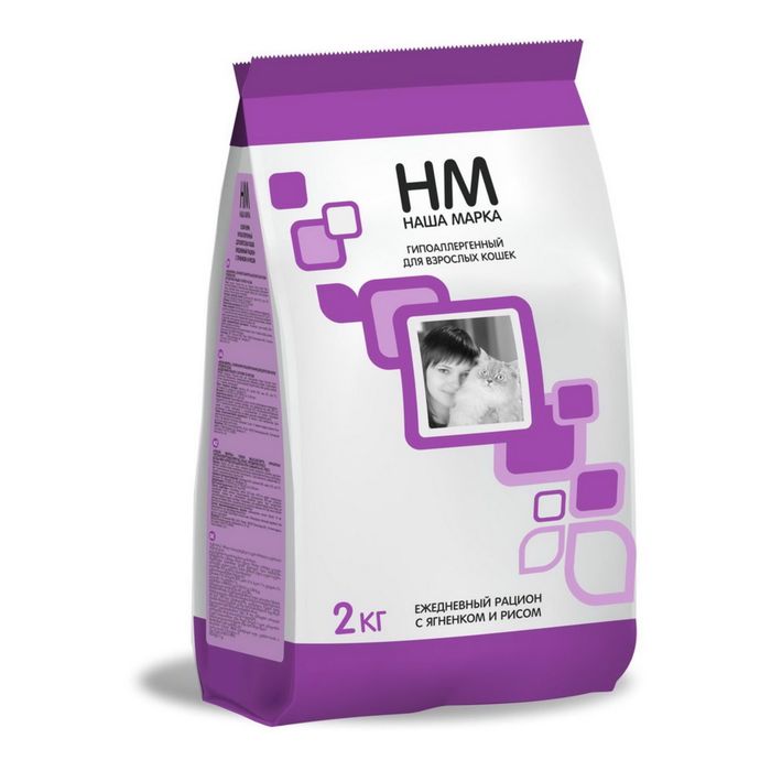 Сухой корм "Наша марка" для взрослых кошек, гипоаллергенный, ягненок/рис, 2 кг