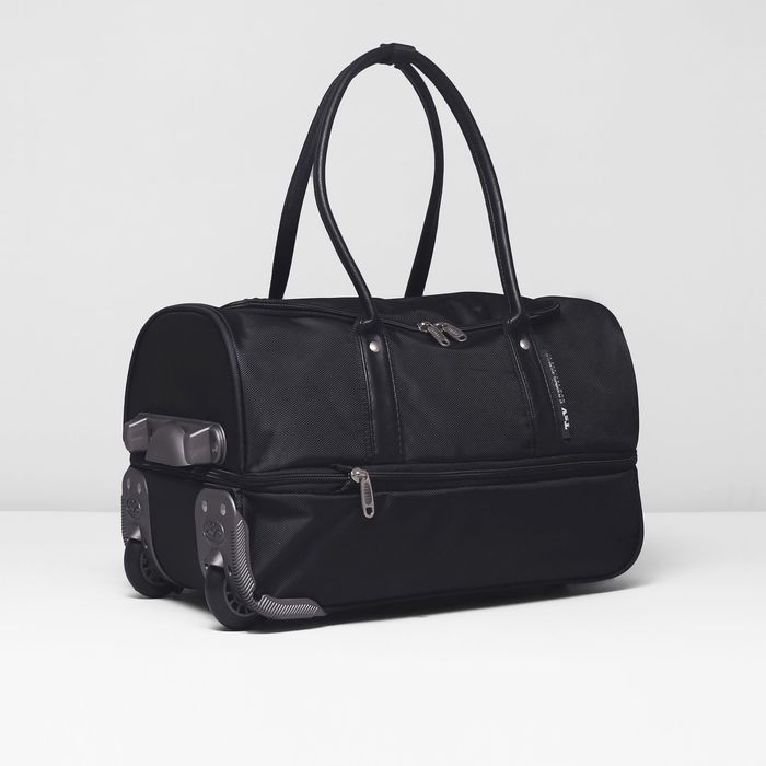 Сумка дорожная на колёсах, 1 отдел на молнии, с расширением, цвет чёрный/металл