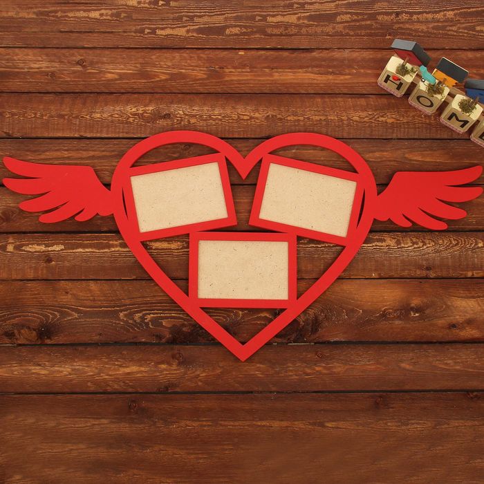 Фоторамка на 3 фото "Крылья ангела" красный 78х37 см