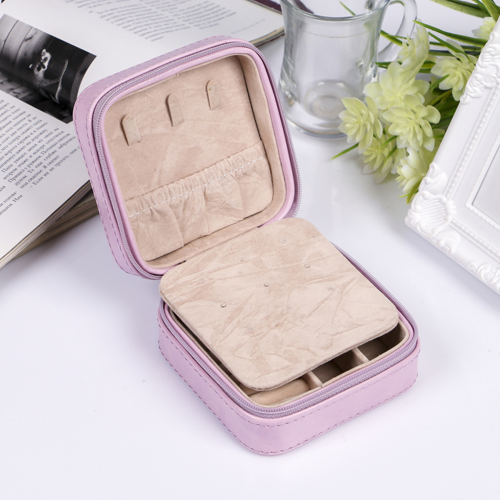 Шкатулка кожзам для украшений квадрат "Леденец на сиреневом" 5х10,5х10,5 см