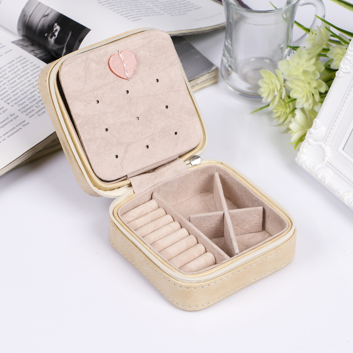 Шкатулка кожзам для украшений квадрат "Леденец на жёлтом" 5х10,5х10,5 см