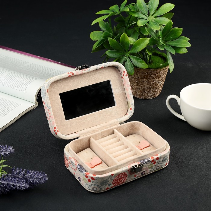 Шкатулка кожзам для украшений "Совушка в цветочек" 6х15х10 см