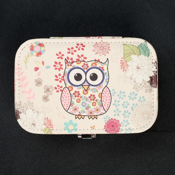 Шкатулка кожзам для украшений "Совушка в цветочек" 6х15х10 см