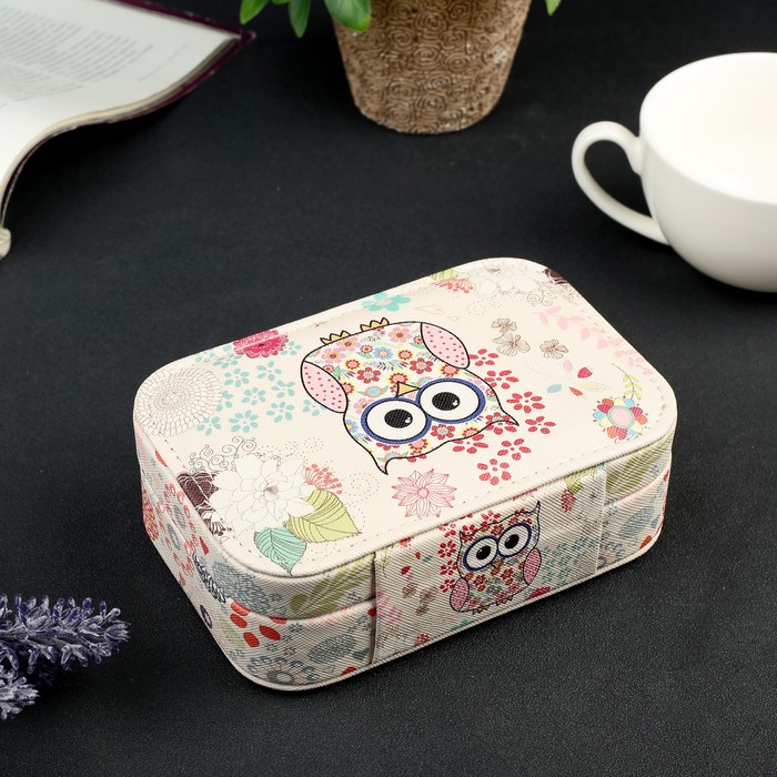 Шкатулка кожзам для украшений "Совушка в цветочек" 6х15х10 см