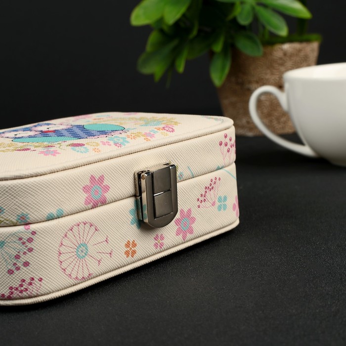 Шкатулка кожзам для украшений "Спящая совушка" 6х15х10 см