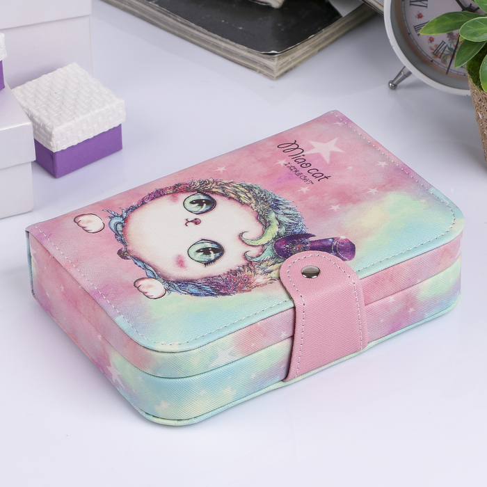 Шкатулка кожзам для украшений "Кошечка в цилиндре" 5х20х14 см