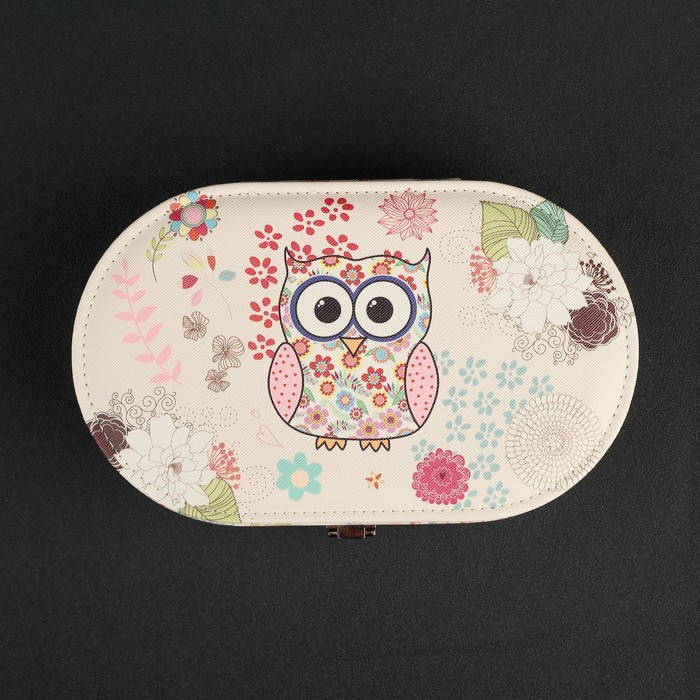 Шкатулка кожзам для украшений "Совушка в цветочек" 6,5х22х13,5 см