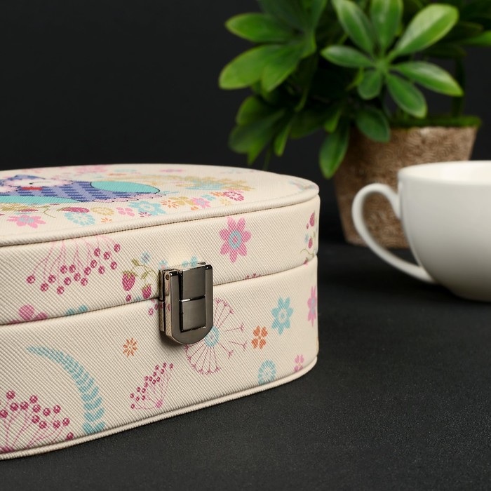 Шкатулка кожзам для украшений "Спящая совушка" 6,5х22х13,5 см