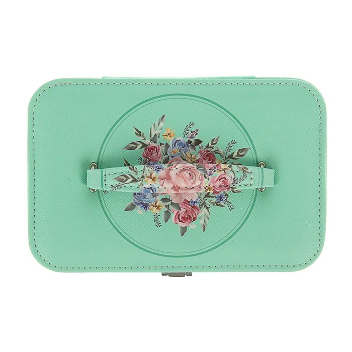Шкатулка кожзам для украшений "Розы на нежно-зелёном" 11х22х14,5 см