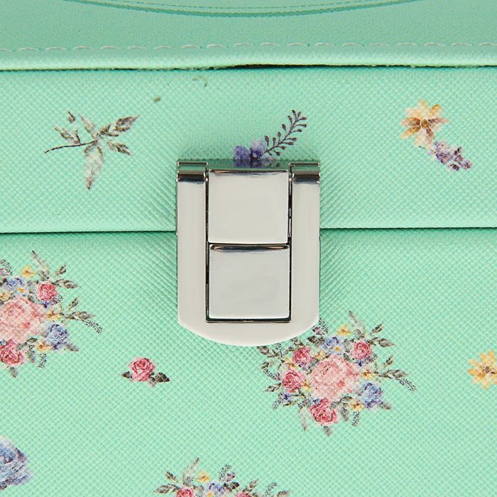 Шкатулка кожзам для украшений "Розы на нежно-зелёном" 11х22х14,5 см