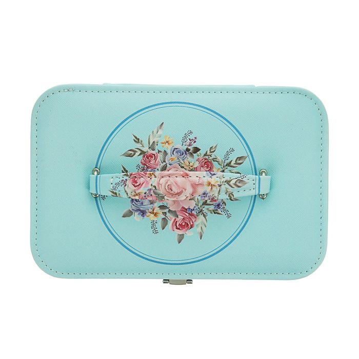 Шкатулка кожзам для украшений "Розы на нежно-голубом" 11х22х14,5 см