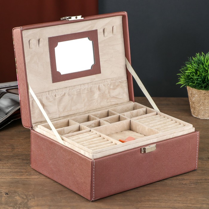 Шкатулка кожзам для украшений "Пышные цветы. Любимая песня" шоколад 10,5х25,5х19 см