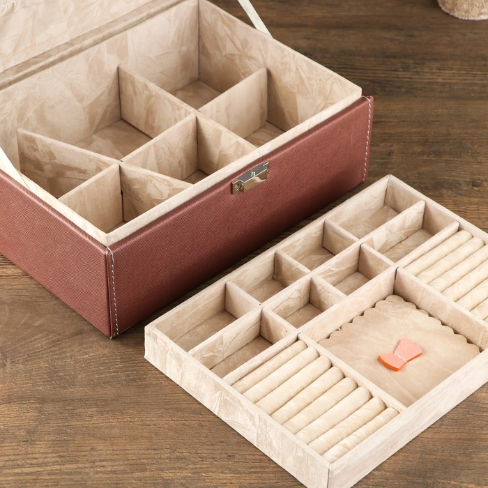 Шкатулка кожзам для украшений "Пышные цветы. Любимая песня" шоколад 10,5х25,5х19 см