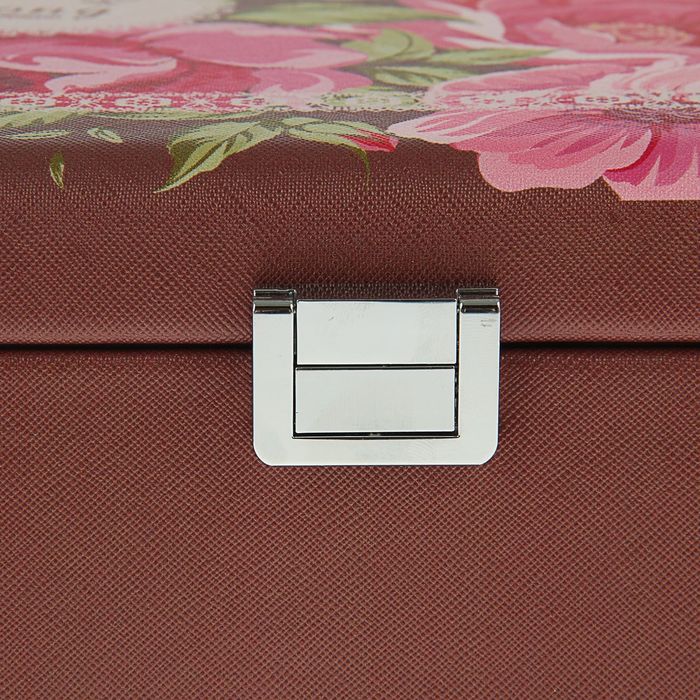 Шкатулка кожзам для украшений "Пышные цветы. Любимая песня" шоколад 10,5х25,5х19 см