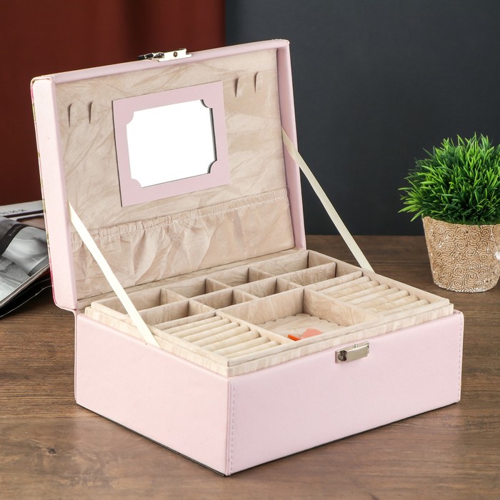 Шкатулка кожзам для украшений "Пышные цветы. Любимая песня" светло-розовый 10,5х25,5х19 см