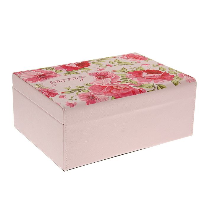Шкатулка кожзам для украшений "Пышные цветы. Любимая песня" светло-розовый 10,5х25,5х19 см