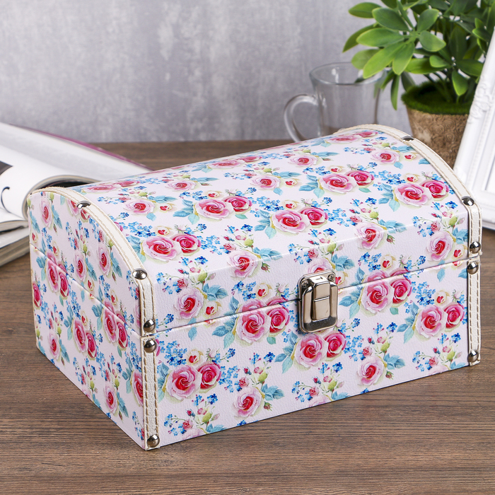 Шкатулка дерево "Розовое поле" 25,5х18,5х14 см