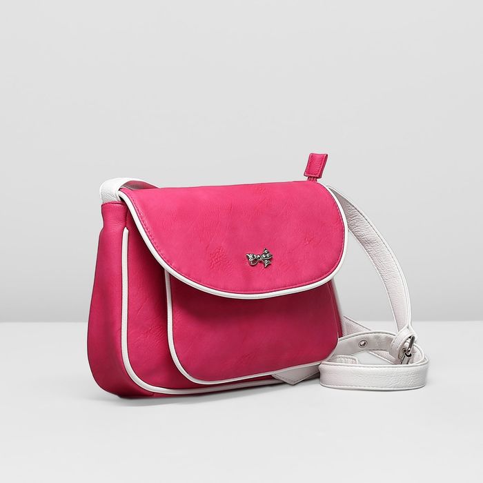 Сумка женская на молнии, 1 отдел, наружный карман, длинный ремень, цвет розовый/белый