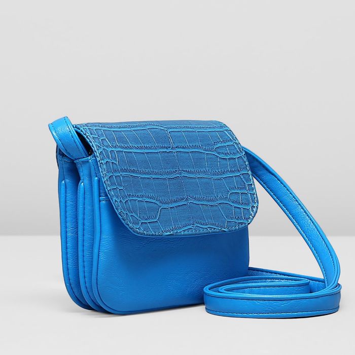 Сумка женская на молнии, 2 отдела, наружный карман, длинный ремень, цвет голубой