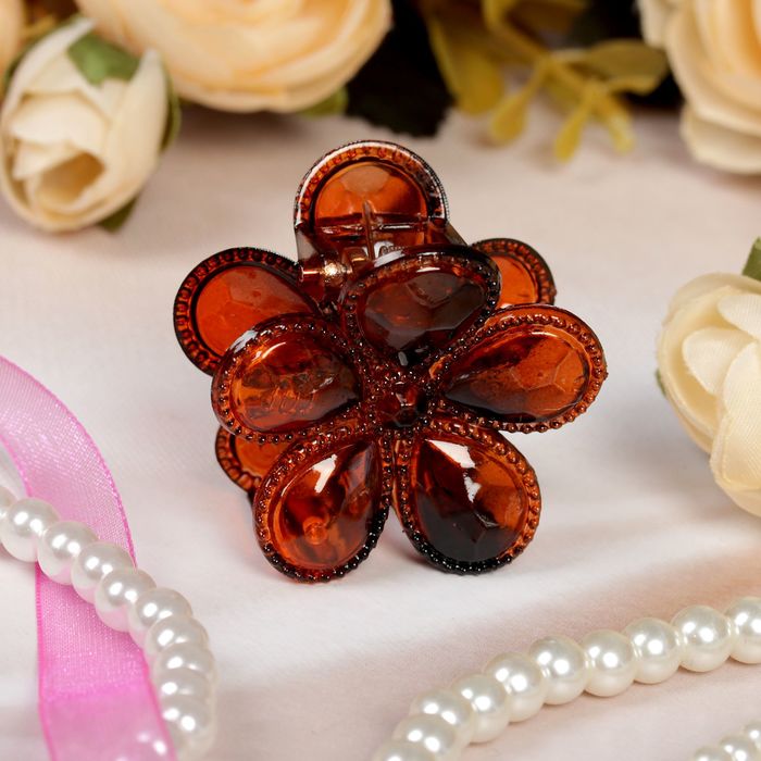 Краб для волос "Прозрачный" 4 см цветок грани