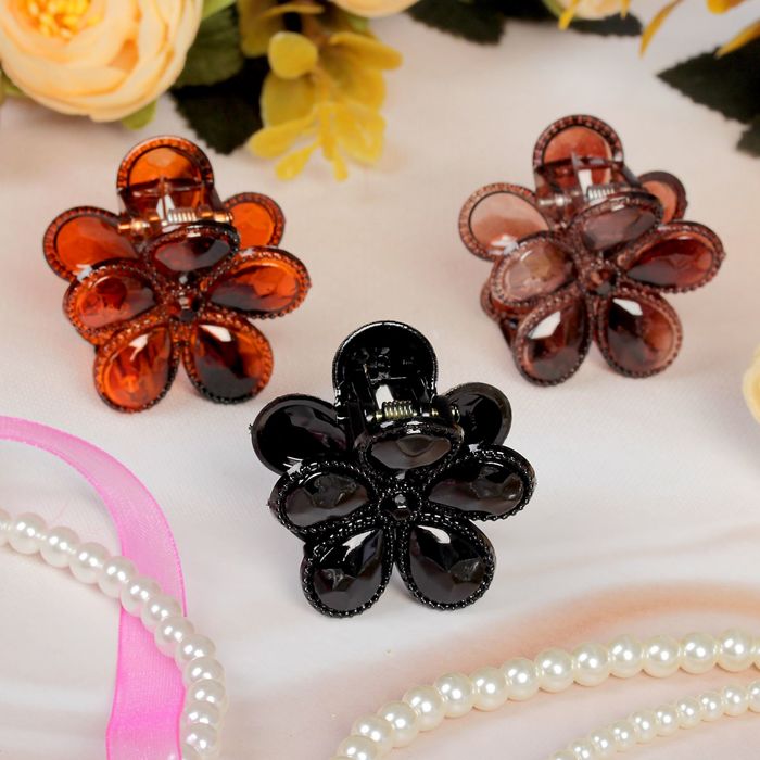 Краб для волос "Прозрачный" 4 см цветок грани