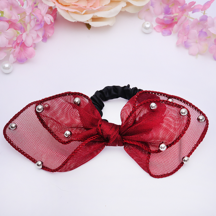 Бант для девочек "Ария", бордо, жемчуг