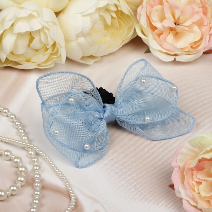 Бант для девочек "Ария", голубой, жемчуг