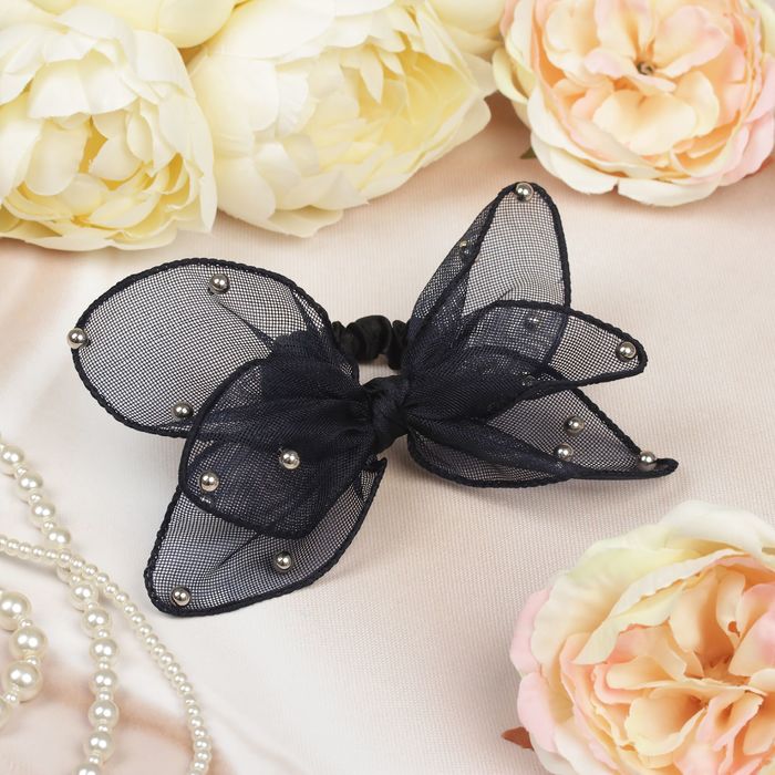 Бант для девочек "Ария", сеточка, синий, жемчуг