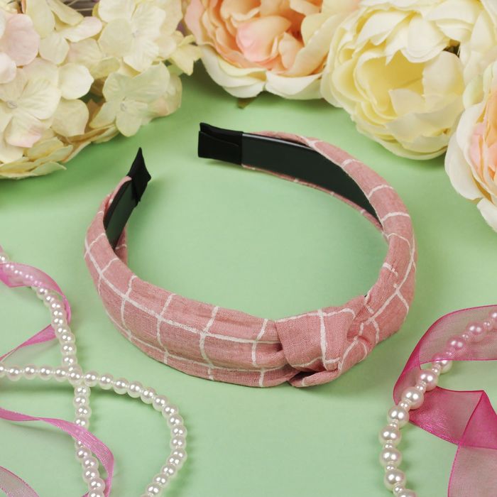 Ободок для волос "Плезир" скрутка клетка розовый