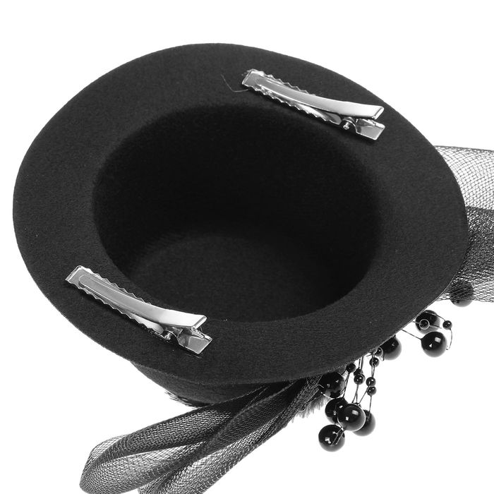 Карнавальный зажим шляпка "Загадка", цвет черный