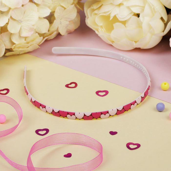 Ободок для волос "Утончённость" 0,8 см, сердца, микс