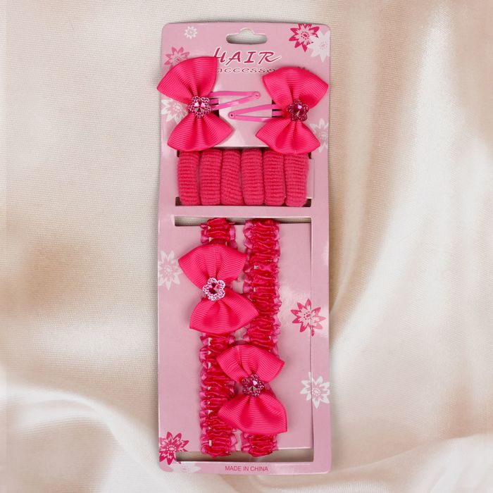 Набор для волос "Женечка" (2 заколки, 2 повязки, 6 резинок), малиновый бантик