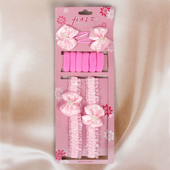 Набор для волос "Женечка" (2 заколки, 2 повязки, 6 резинок), розовый бантик, ромашка