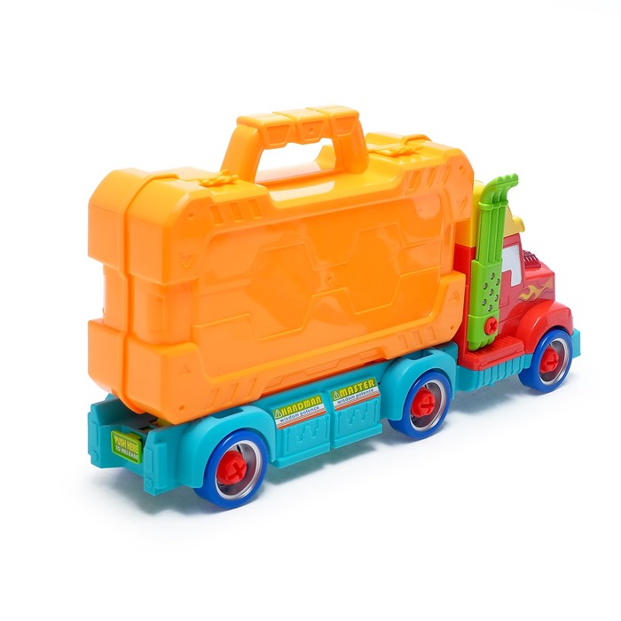 Конструктор «Трейлер с глазками» с чемоданчиком и машинкой, 12 деталей