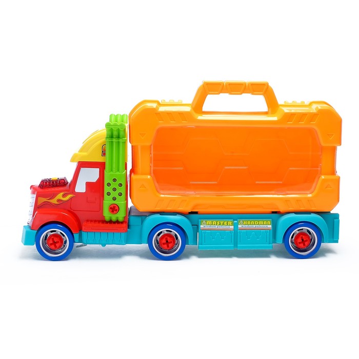 Конструктор «Трейлер с глазками» с чемоданчиком и машинкой, 12 деталей