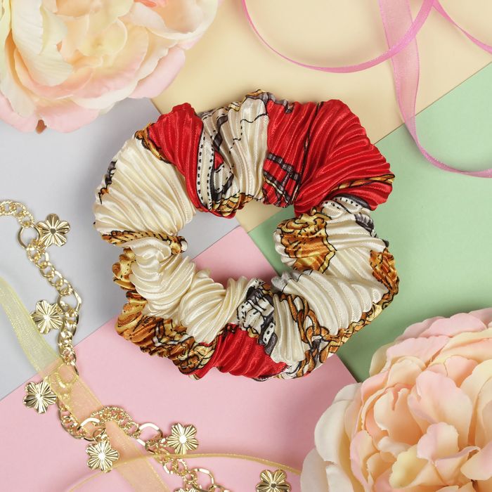 Резинка для волос "Орбита", жатая, морской рисунок, микс