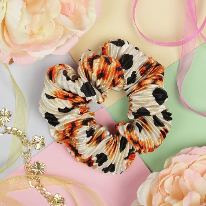 Резинка для волос "Орбита", жатая, леопард, микс