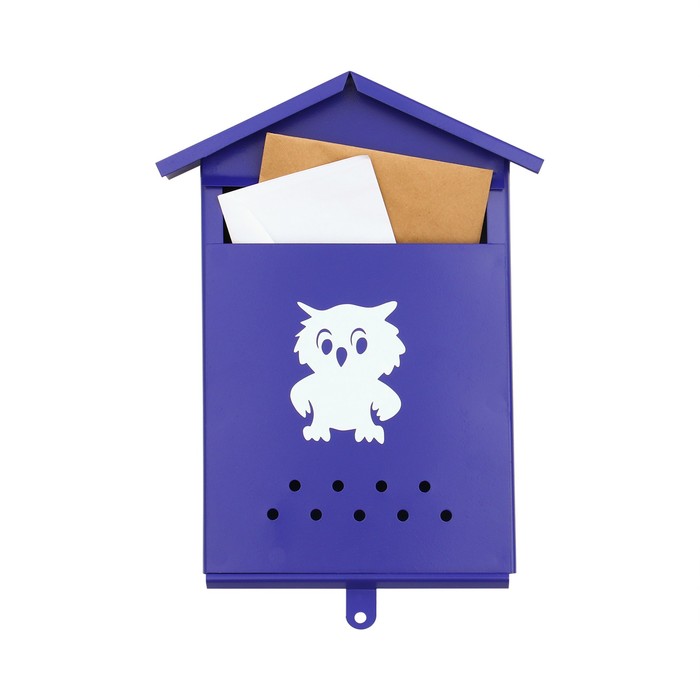 фото Ящик почтовый без замка (с петлёй), вертикальный, «домик», синий