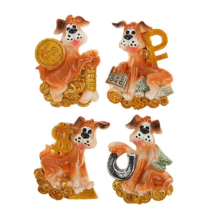 Магнит полистоун "Пёс Тима с золотыми монетками и купюрами" МИКС 6х5 см