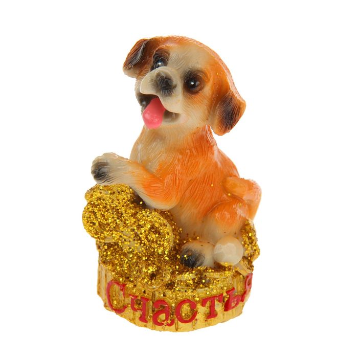 Сувенир полистоун "Щенок на золотой монете с камнями" МИКС 5,7х3,5х3,4 см