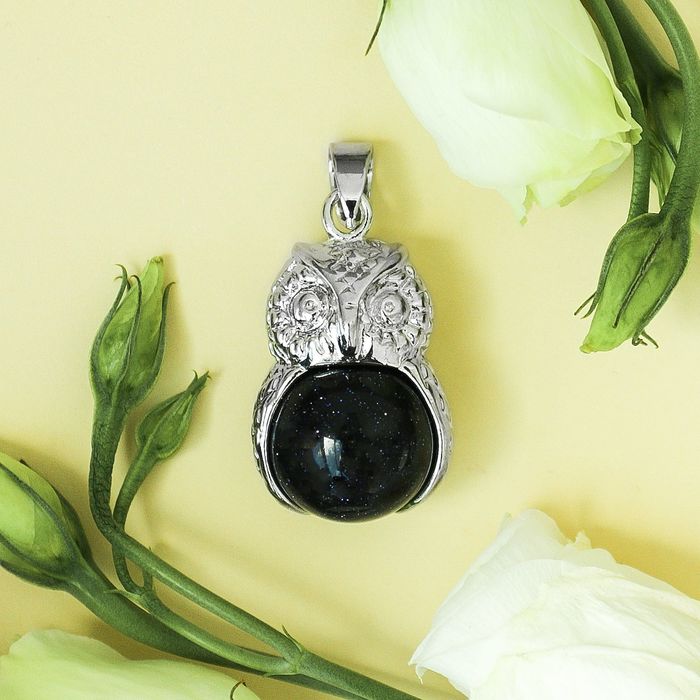 Подвеска сова "Авантюрин синий"