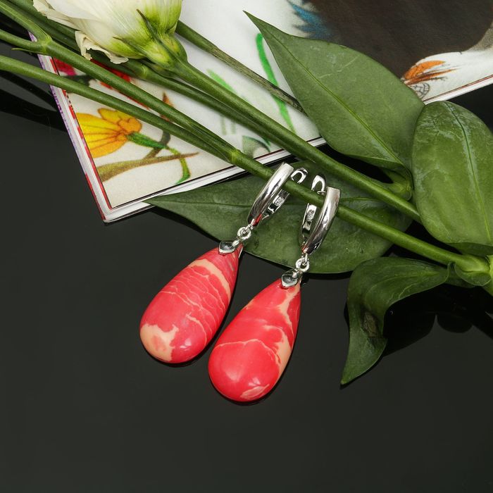 Серьги капля "Родохрозит"