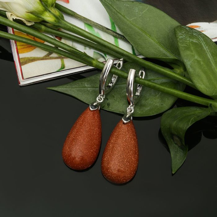 Серьги капля "Авантюрин коричневый"